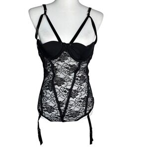 BACI NWT Women's 14-18 Black Lace Teddy Bodysuit Crotchless Sexy Garter Lingerie